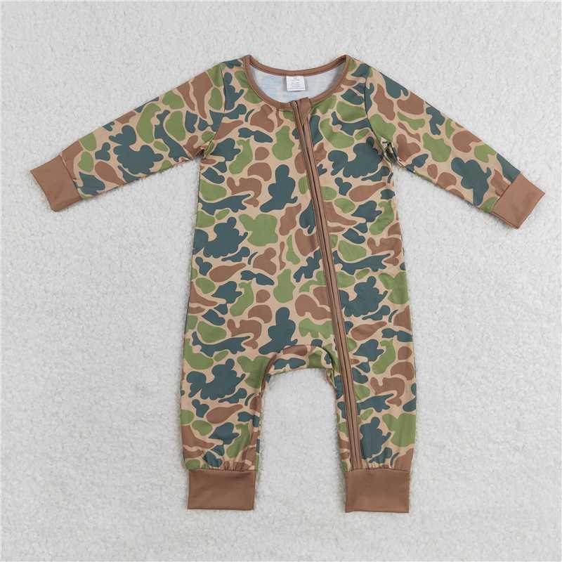 RTS LR1203 Modal brown green camouflage zipper long sleeve jumpsuit