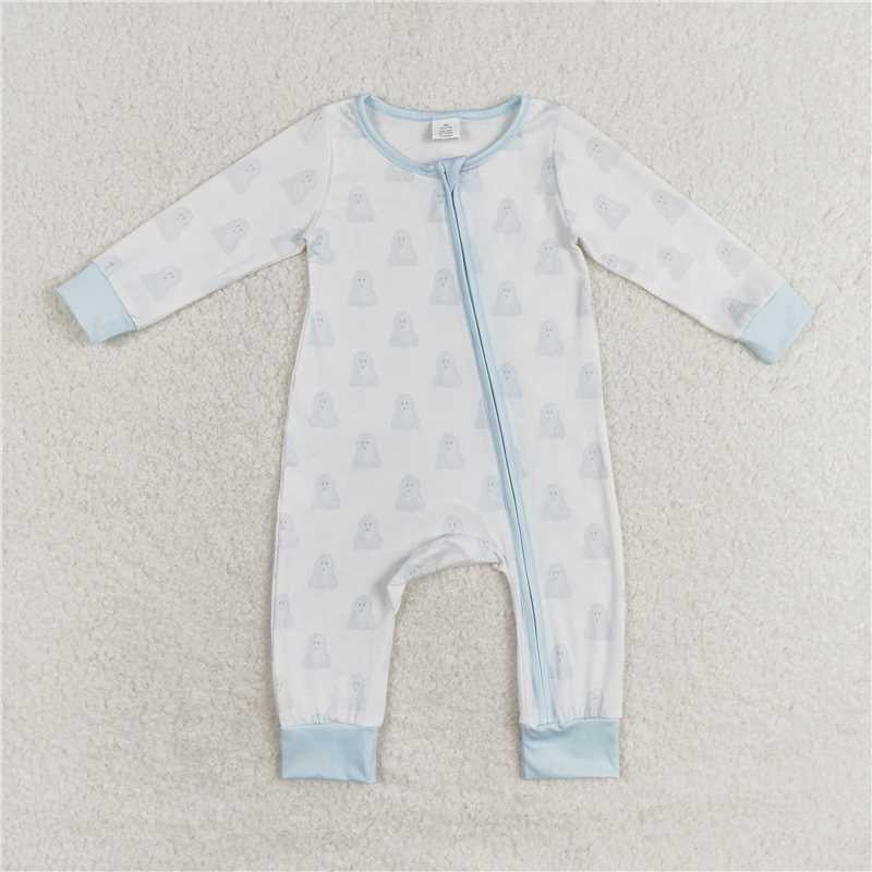 RTS LR1125 Modal blue ghost white zipper long sleeve jumpsuit