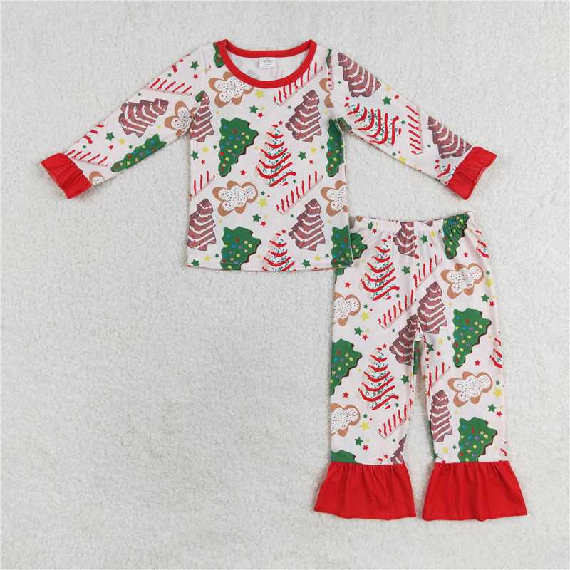 12.10 RTS NO MOQ (In stock)GLP1321 Baby Girls Christmas Tree Cake Shirt Pants Bamboo Pajamas Clothes Sets