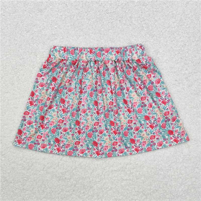 GLK0032 Baby Girls Fall Pink Blue Small Flowers Skirt Bottoms