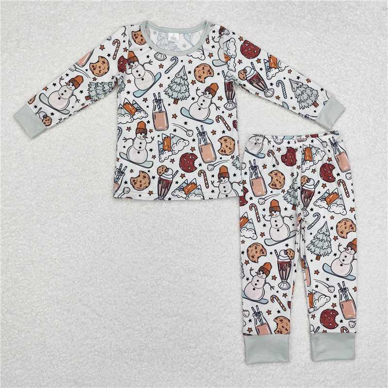 BLP0688Snowman cookie milk Christmas kids boys bamboo pajamas