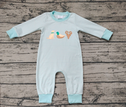 RTS LR1895 Embroidered puppy duck elk blue striped long-sleeved jumpsuit