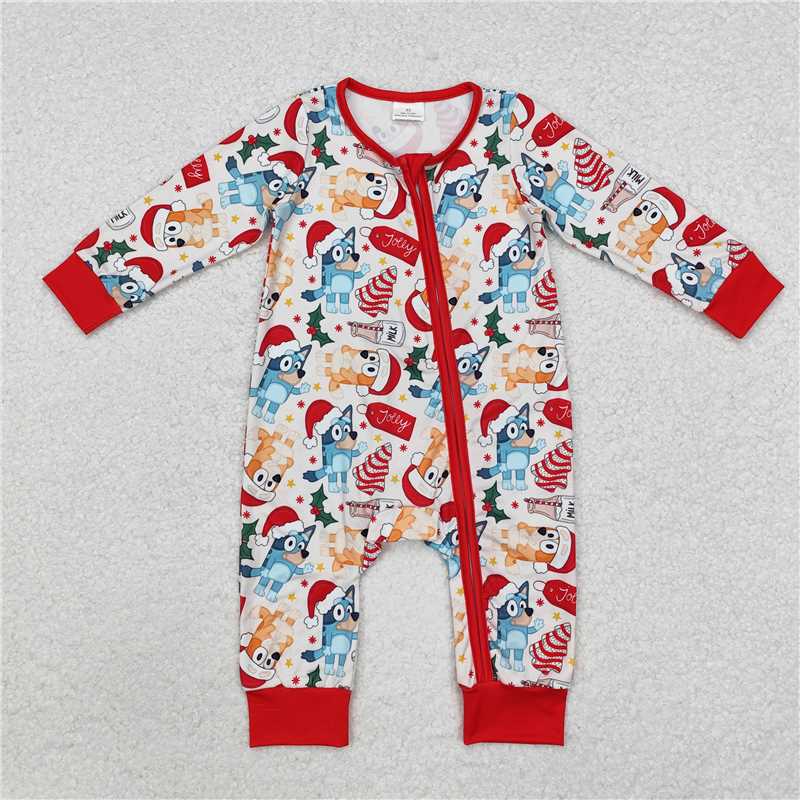 12.12 RTS NO MOQ (In stock)Matching Christmas LR1684 Baby Infant Boys Christmas Dogs Long Sleeve Rompers