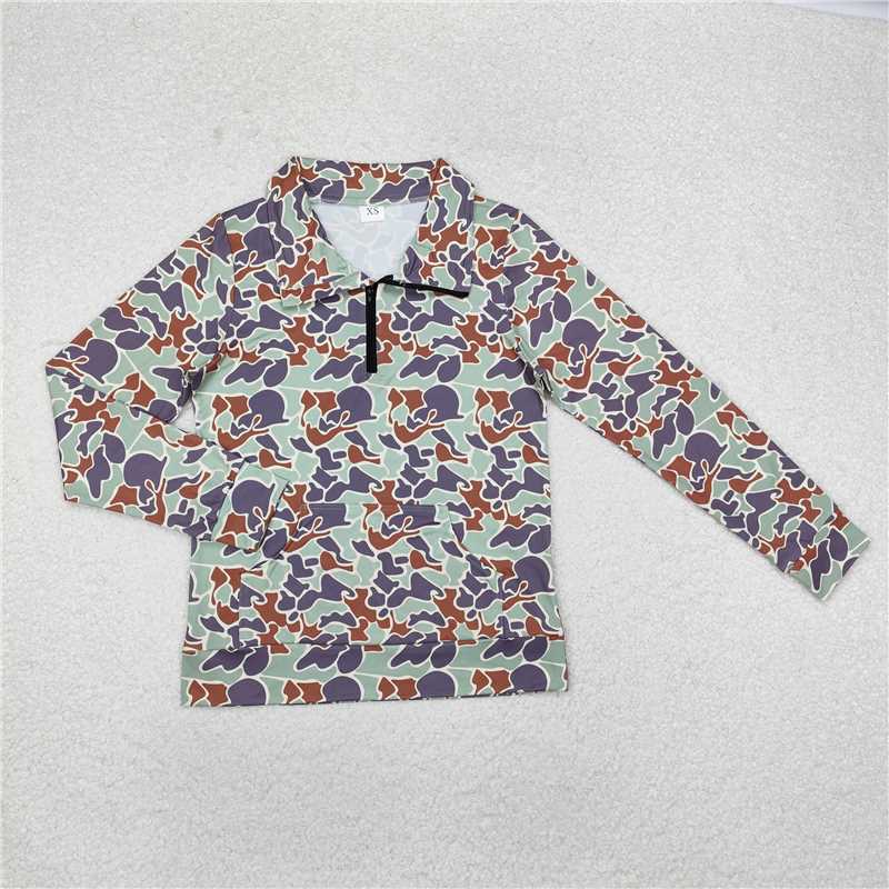 GT0833 8 Colors Adult Women Camouflage Long Sleeve Tee Shirts Zip Pullovers Tops