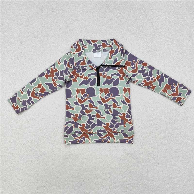 11.4 RTS NO MOQ (In stock)Matching BT1042 Baby Boys Green Camo Zip Pocket Pullovers Tops