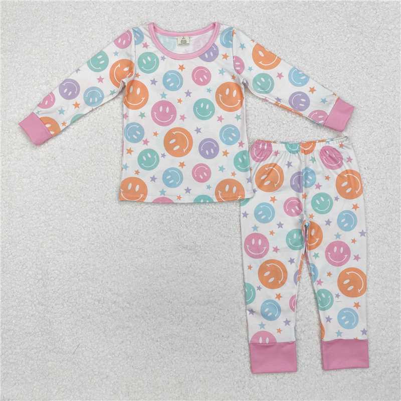 GLP1694Pink long sleeves colorful smile kids girls pajamas