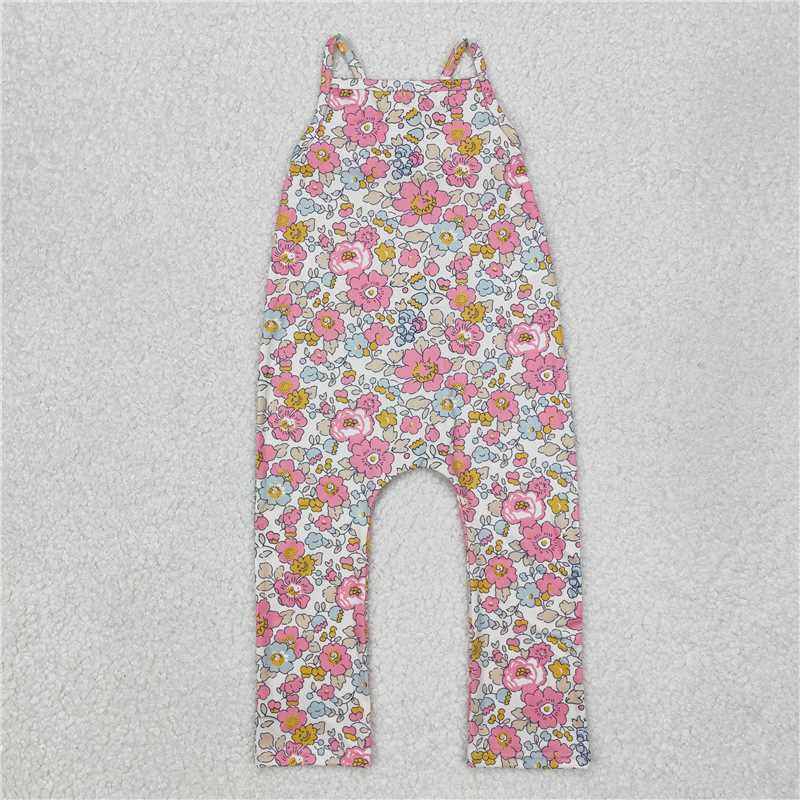 SR1982 Baby Girls Pink Flowers Straps Jumpsuits