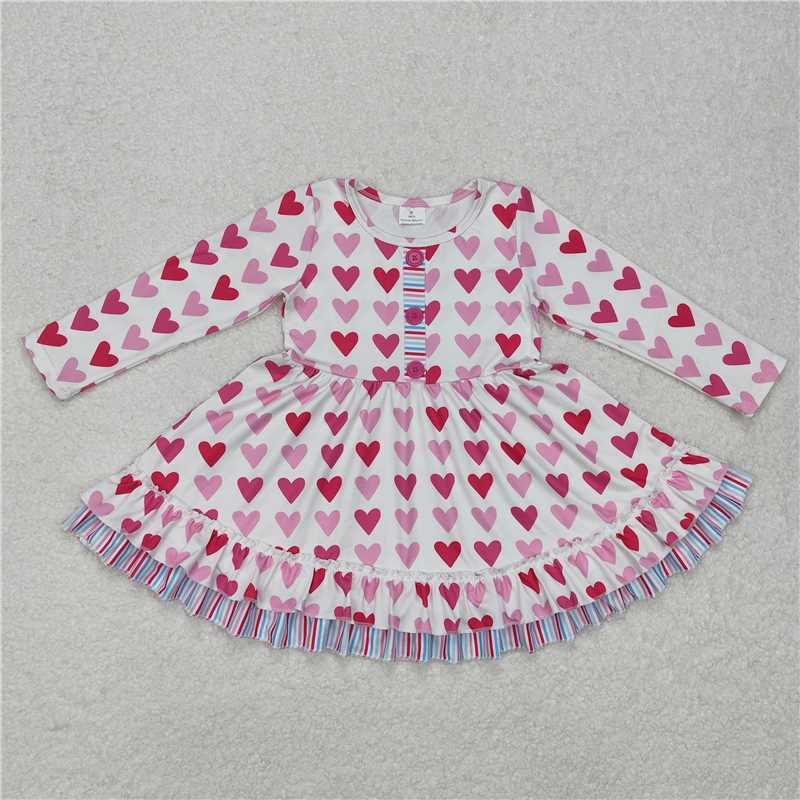 12.15 RTS NO MOQ (In stock)GLD0988 Baby Girls Valentines Pink Hearts Knee Length Dresses