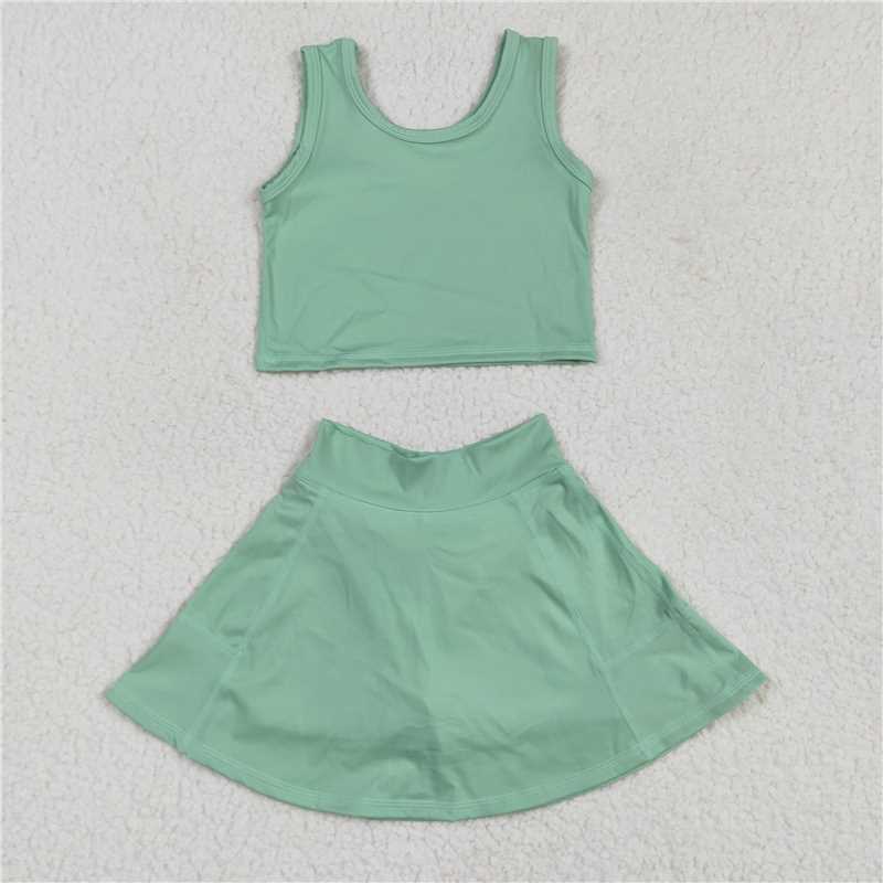 12.18 RTS NO MOQ (In stock)Matching GSD1984 Baby Girls Green Vest Top Sports Skorts Clothes Sets