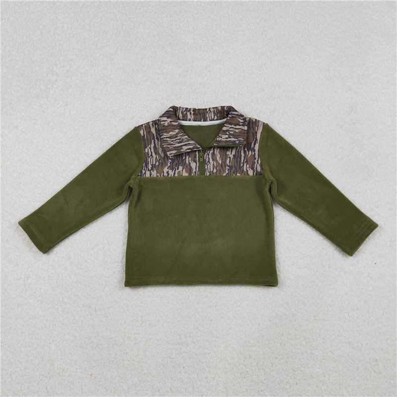 10.21 RTS NO MOQ (In stock)Matching BT1317 Baby Boys Olive Camo Southern Zipper Pullover Top