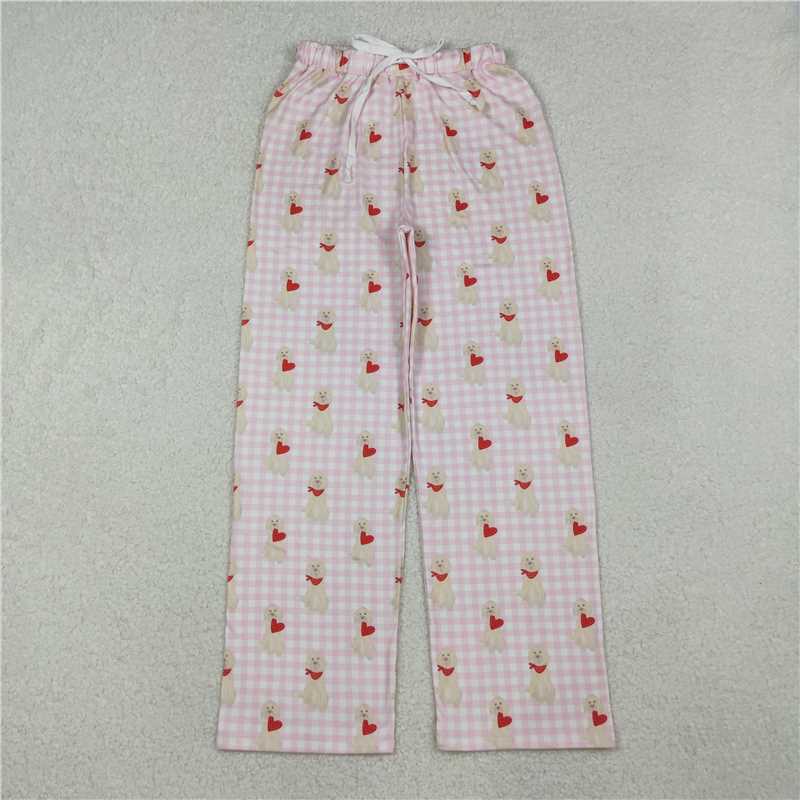 10.22 RTS NO MOQ (In stock)Matching Valentine P0849 Adult Women Pink Checked Dogs Hearts Valentine Pants Bottom