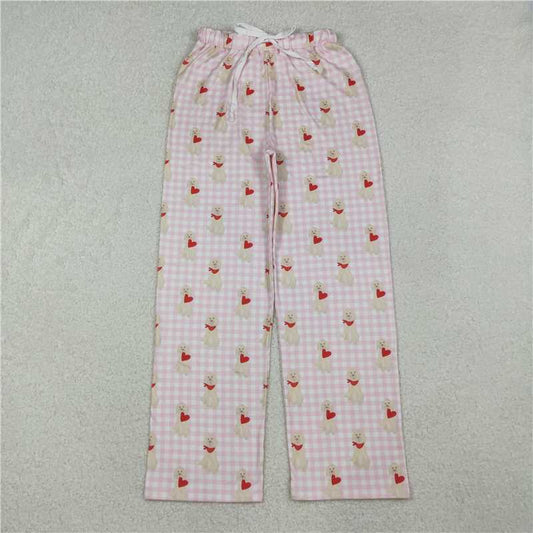 10.22 RTS NO MOQ (In stock)Matching Valentine P0849 Adult Women Pink Checked Dogs Hearts Valentine Pants Bottom