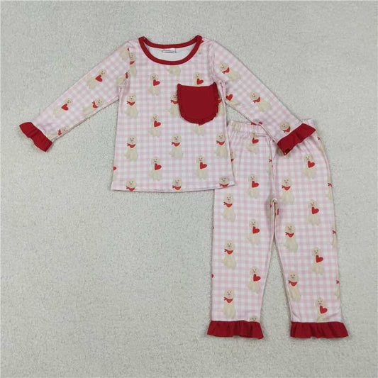 10.22 RTS NO MOQ (In stock)Matching Valentine GLP2880 Baby Girls Dogs Hearts Pockets Ruffle Pants Valentine Pajam