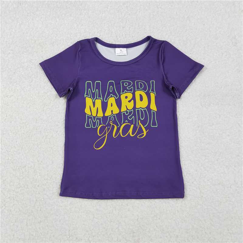 11.15 RTS NO MOQ (In stock)Matching Mardigras GT1253 Baby Girls Purple Short Sleeve Mardigras Tee Shirts Top