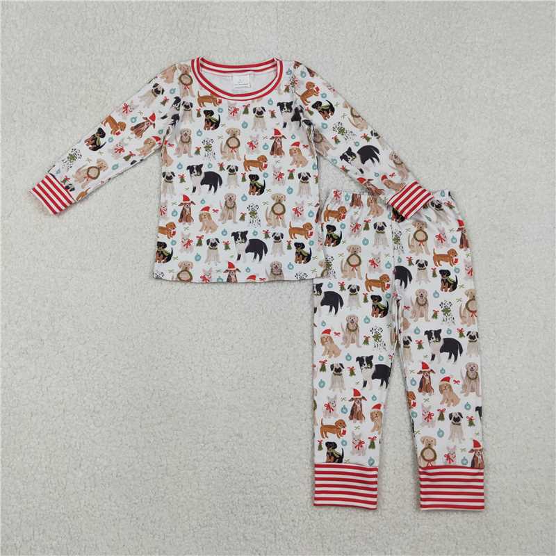 12.4 RTS NO MOQ (In stock)GLP2193 Baby Girls Hats Dogs Holly Top Pants Christmas Pajamas Sets