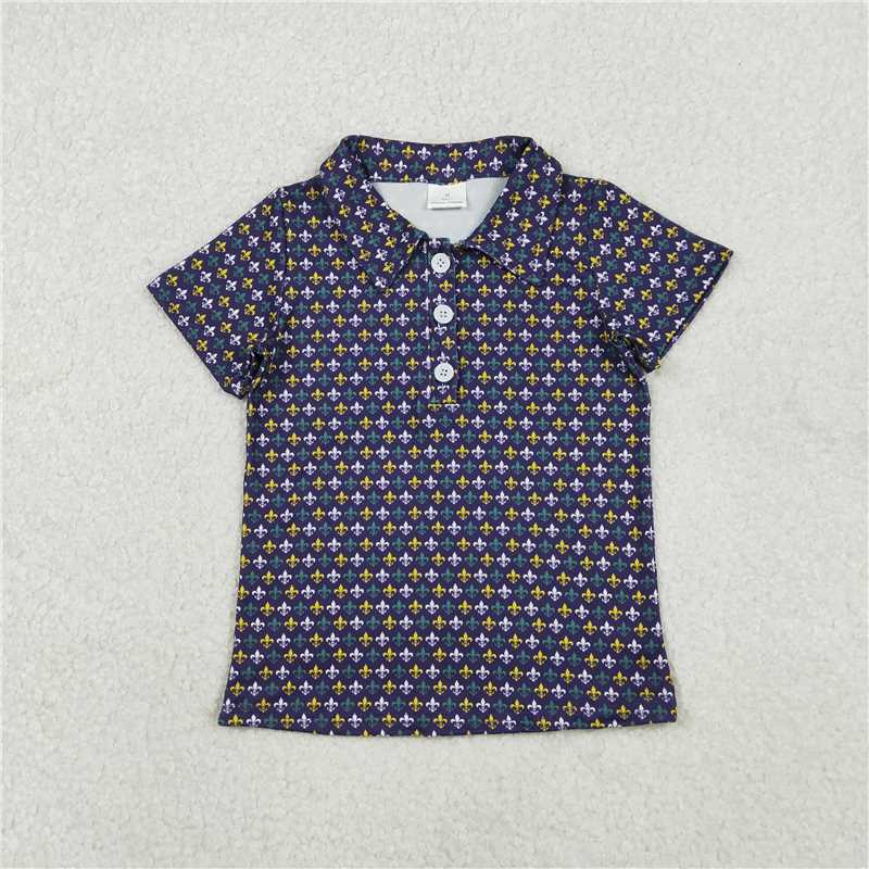 12.19 RTS NO MOQ (In stock)BT1356 Baby Boys Mardigras Anchors Plaid Button Polo Shirts Top