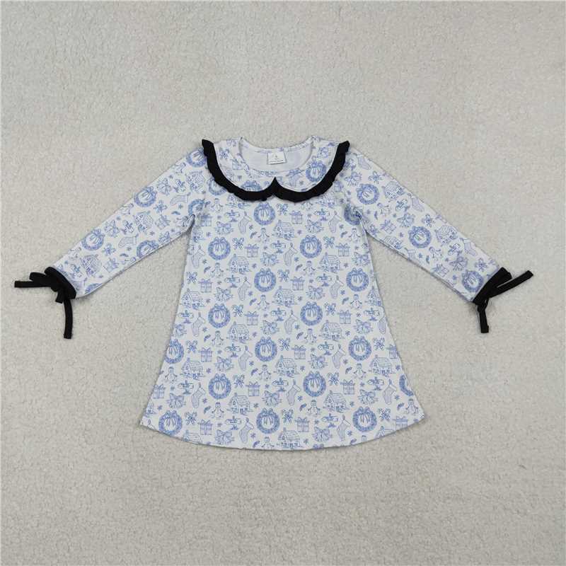 11.19 RTS NO MOQ (In stock)GLD1346 Baby Girls Snowmen Holly Christmas Collar Knee Length Dresses