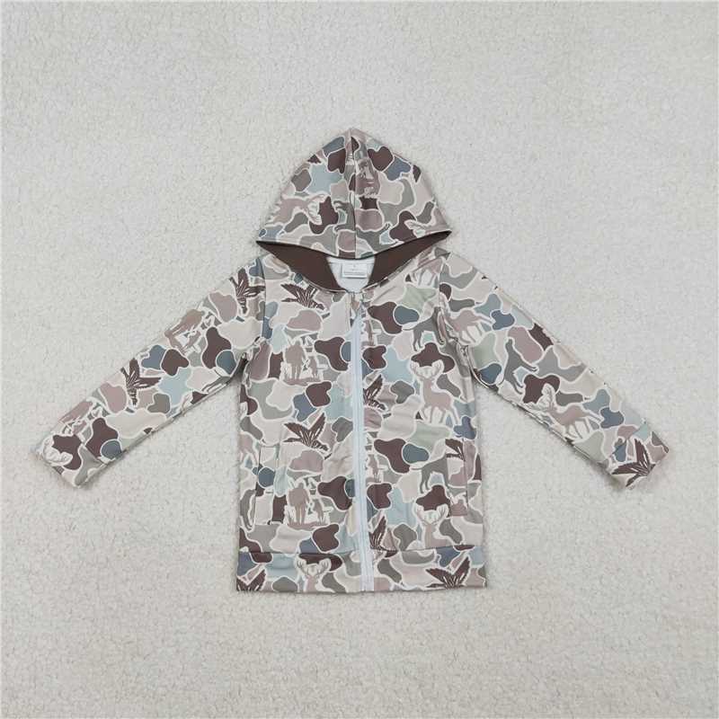 11.3 RTS NO MOQ (In stock)Matching BT1390 Baby Boys Dogs Deer Ducks Camo Pockets Zipper Hunting Hoodie Jackets Top