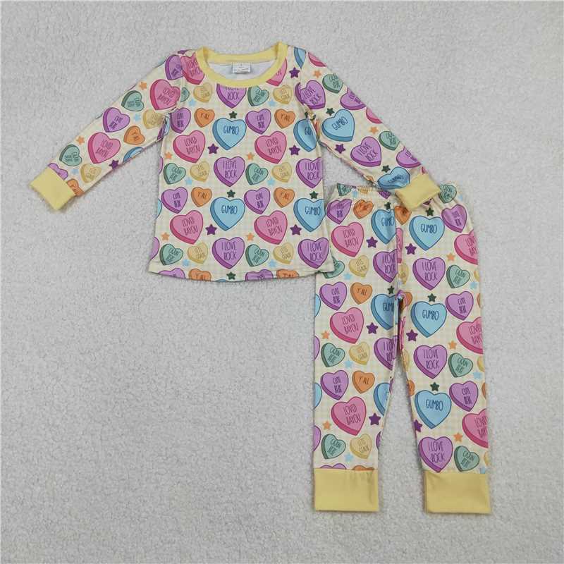 12.13 RTS NO MOQ (In stock)GLP2981 Baby Girls Colorful Hearts Stars Top Pant Valentine Pajamas Sets
