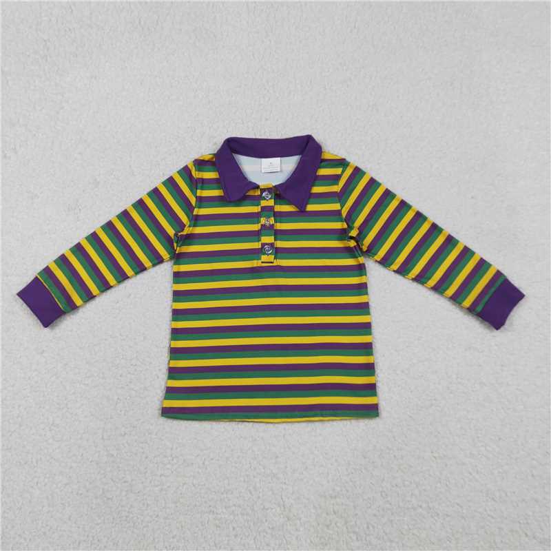 12.19 RTS NO MOQ (In stock)BT1358 Baby Boys Mardigras Stripe Button Polo Shirts Top