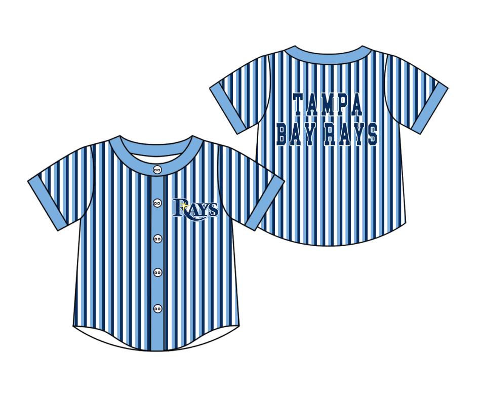 CUSTOM MOQ 5 Cute Kids Clothing Baby Kids Blue Rays Stripe Short Sleeve Team T-shirts Top