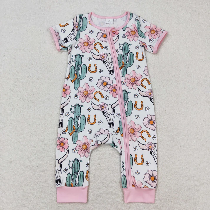 Sibling Boys Baby Infant Girls Cows Short Sleeve Zip Rompers