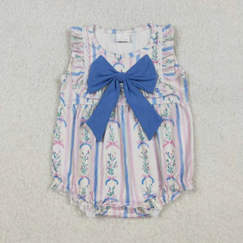 10.16 RTS Sibling Bows Baby Girls Flowers Bows Stripes Tunic Ruffle Shorts Clothes Ruffle Rompers