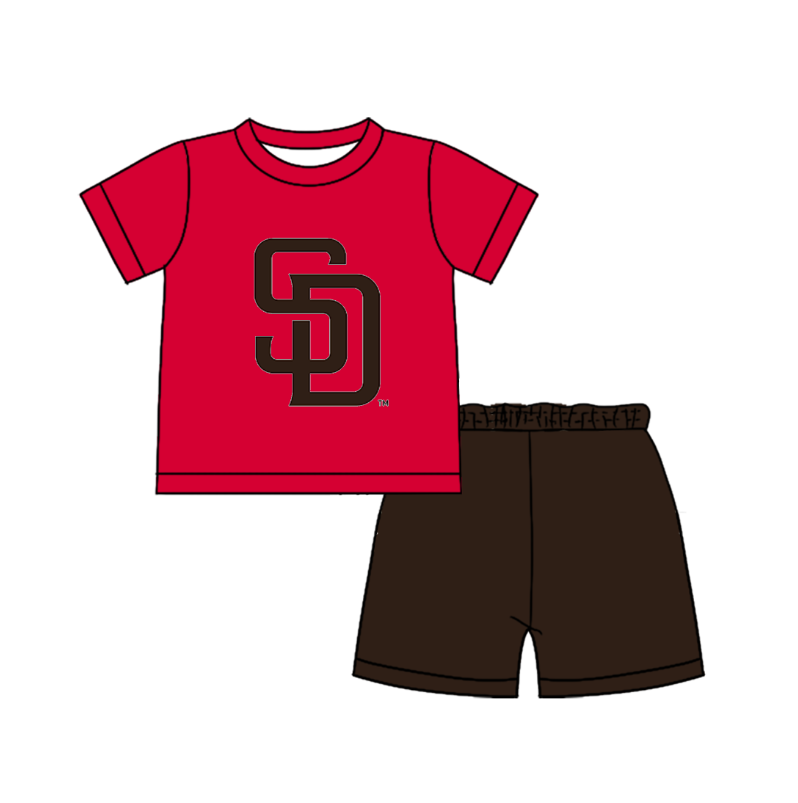 CUSTOM MOQ 5 Cute Comfortable Clothing For Boys Baby Boys Summer Red SD Blue Top Shorts Clothes Sets