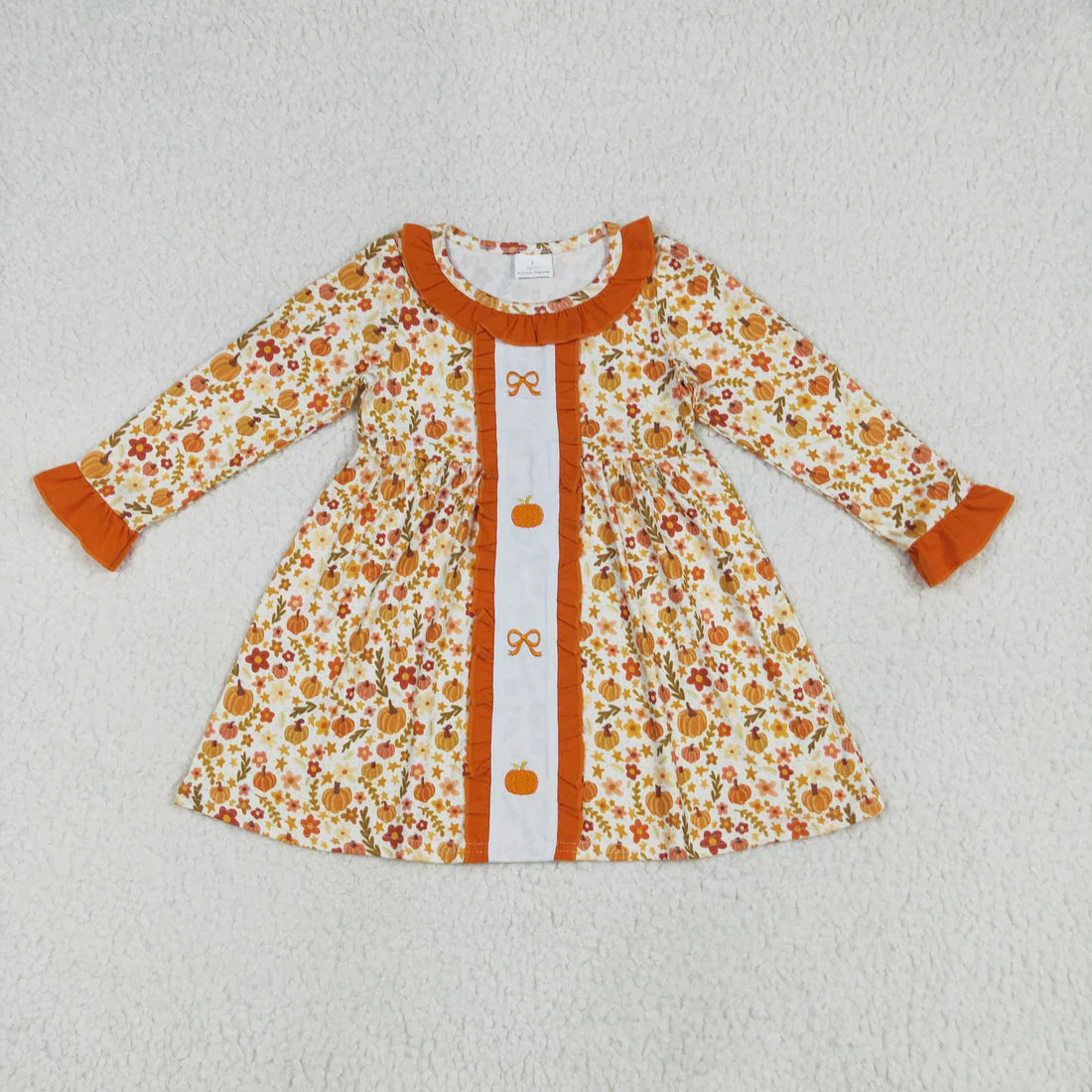 10.2 RTS Sibling Embroidery Baby Girls Fall Bows Pumpkins Tunic Pants Set Knee Length Dress Rompers