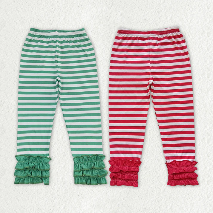 Triple Lace Hem Stripe Trousers: Green & Red