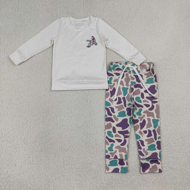 BLP1378 RTS NO MOQ (In stock)Baby Boys Camo Ducks Top Pants Hunting Clothes Sets