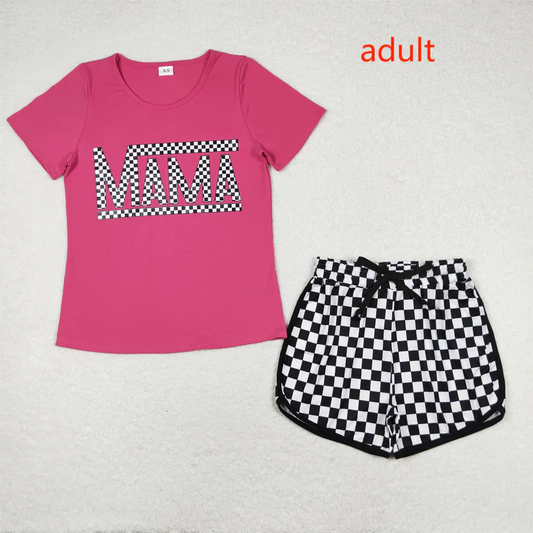 RTS NO MOQ Adult Girls MAMA Short Sleeve Shorts Set & top