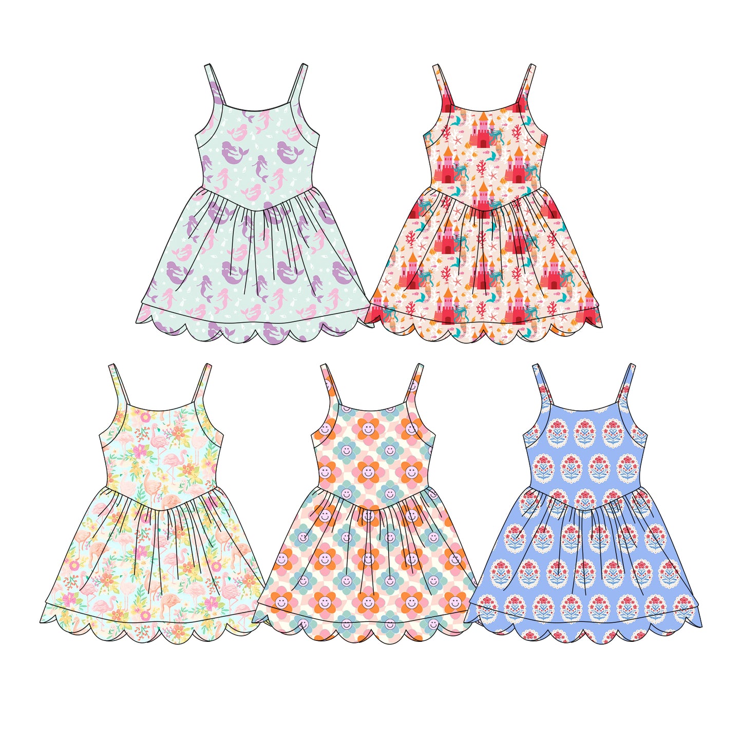 CUSTOM MOQ 5 Sibling Baby Girls Summer sleeveless knee length Dress