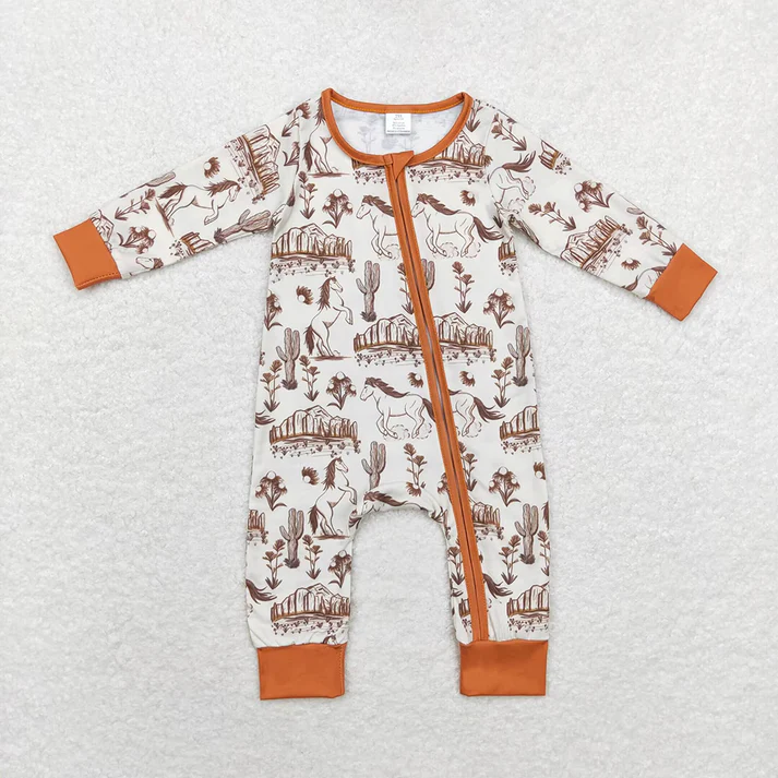 Baby Infant Boys Girls Western Bamboo Zip Rompers
