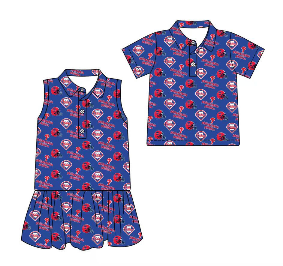 3.11 CUSTOM MOQ 5 Sibling Boys Baby Girls Summer Fashion Short Sleeve Blue Red Hat Shirt Sleeveless Dress Team Clothes Sets