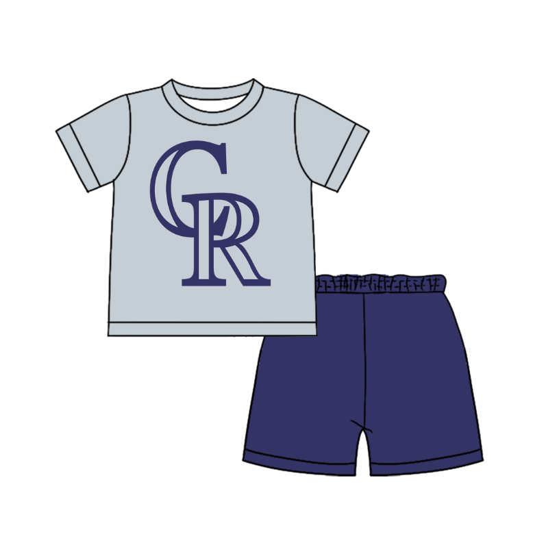 CUSTOM MOQ 5 Cute Comfortable Clothing For Boys Baby Boys Summer Gray CR Top Shorts Clothes Sets