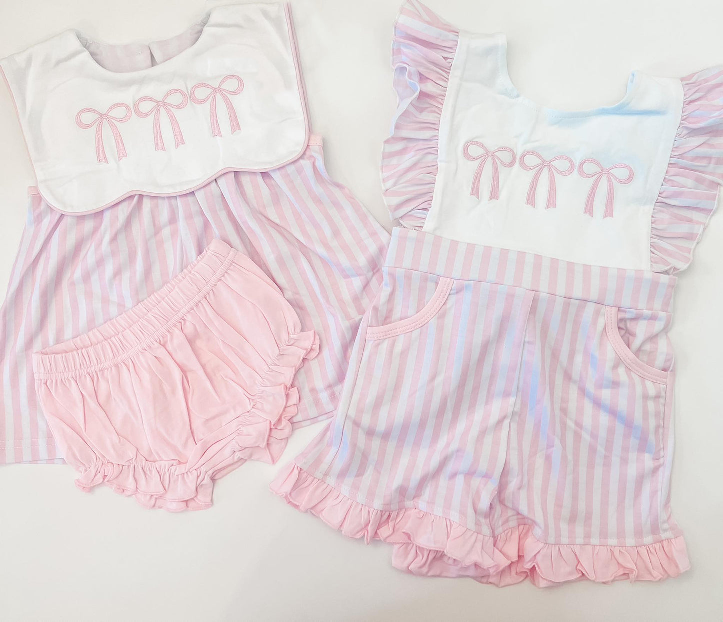 5.19 Pre order Girls Pink Bow Stripe Sleeveless Tunic Bummies Children's Clothing Comfortable Breathable Kids' Outfits for Summer