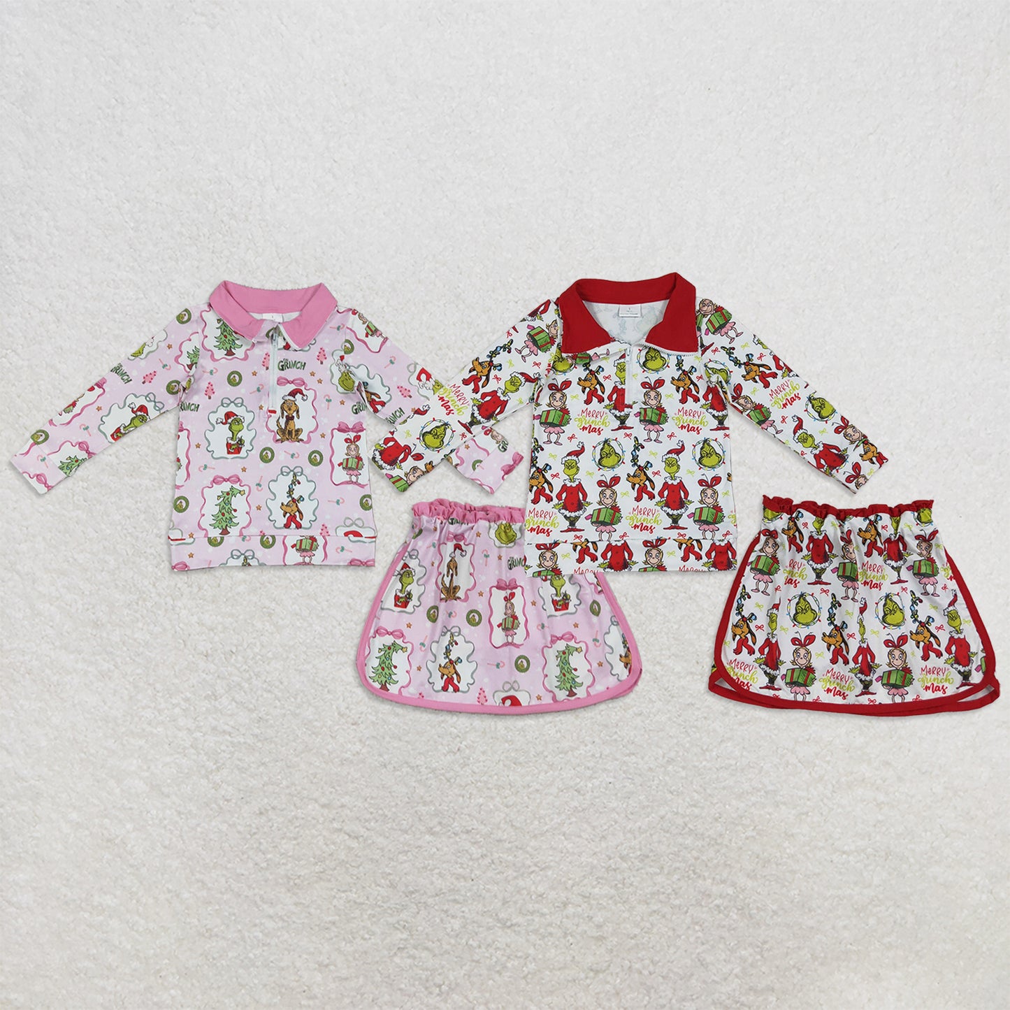 RTS Sibling Baby Girls Long Sleeve Zip Top Skort Holiday Casual Christmas Clothes Set
