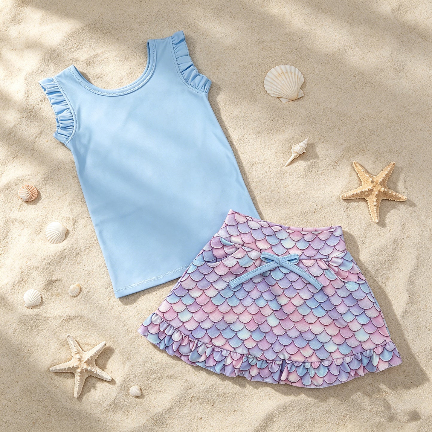 GSD3775 RTS NO MOQ (In stock )Sleeveless light blue top skirt girls active set
