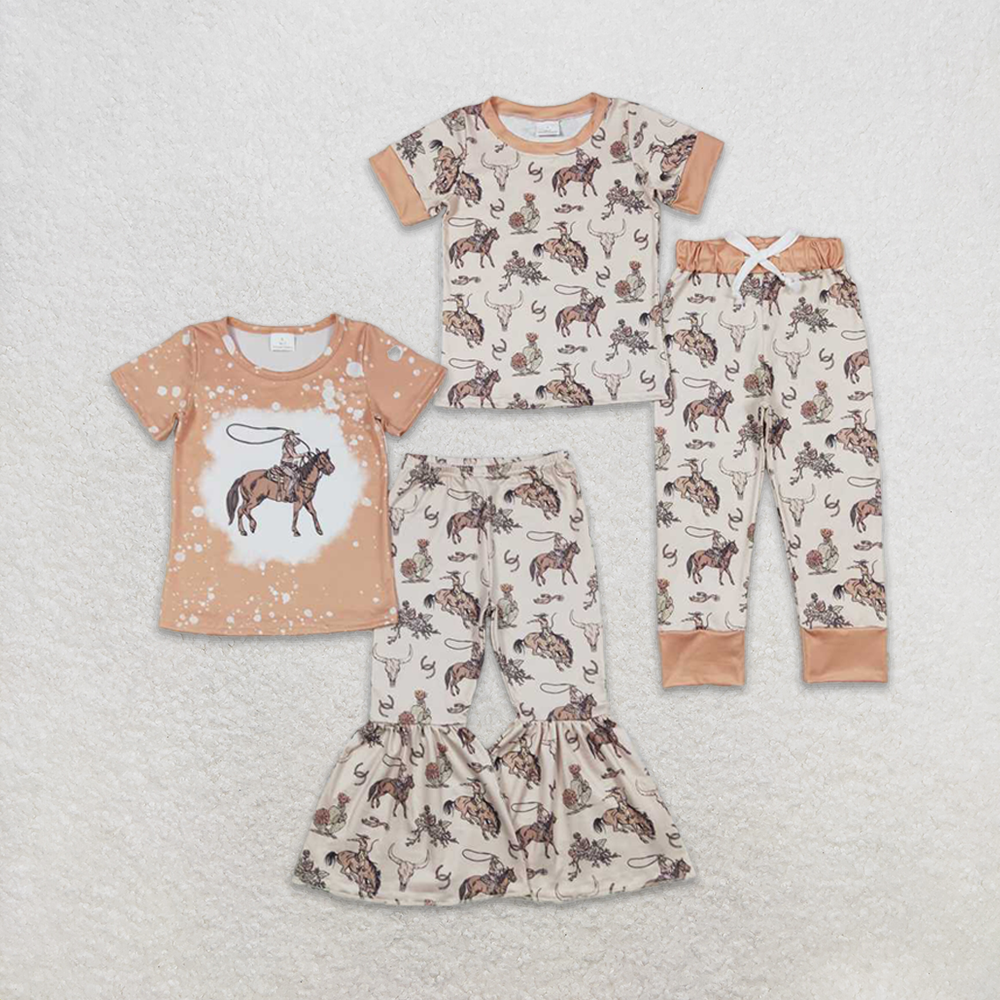 6.07 Girls Bleached Rodeo Top Bell Bottom Pants Outfit Casual Cotton Clothes Set for Kids