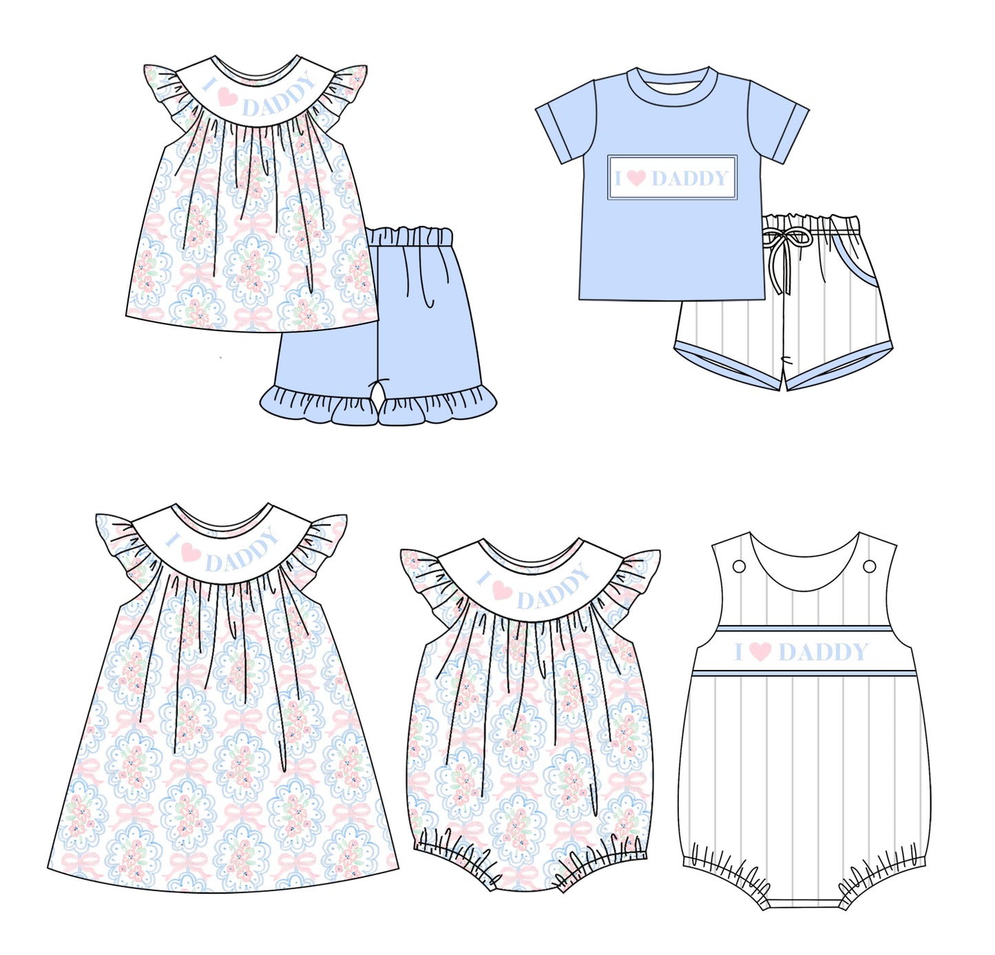 Girls Floral Bow Tunic Ruffle Shorts Set Cute I Love Daddy Clothing for Little Girls