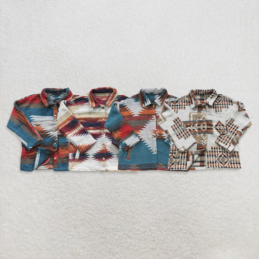 USA Warehouse (IN STOCK)  Aztec Western Flannel Button up Shirt for Baby Kids Brown And Blue Options Available