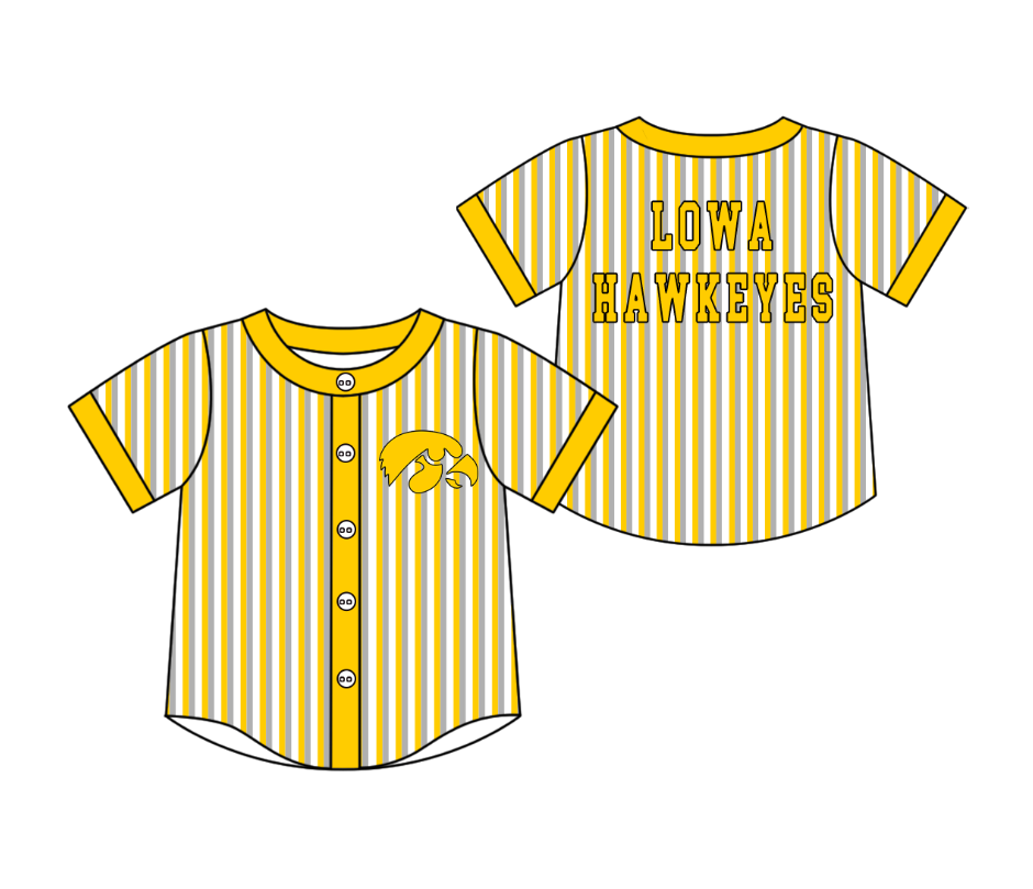 3.5 CUSTOM MOQ 5 Cute Kids Clothing Baby Kids Yellow Gray Stripe Short Sleeve Team T-shirts Top