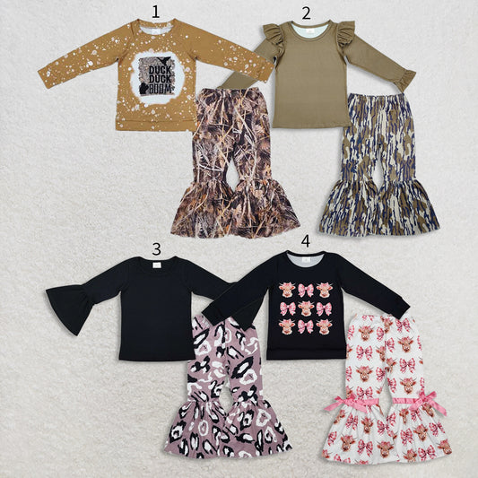10.21 RTS Silbing Baby Girls Long Sleeve Top Bottomland Camo Bell Pants Clothes Sets