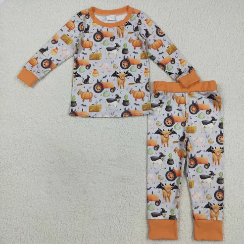 9.22 RTS Sibling Baby Boys Pumpkins Bats Halloween Zipper Footie Rompers Pajamas Sets