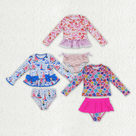 Baby Girls Long Sleeve Plaid Stripe Summer Swimsuit Cute And Fashionable Waterwear for Little Ones