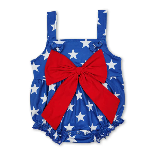 RTS Sibling Stars strap red bow baby girls 4th of july romper