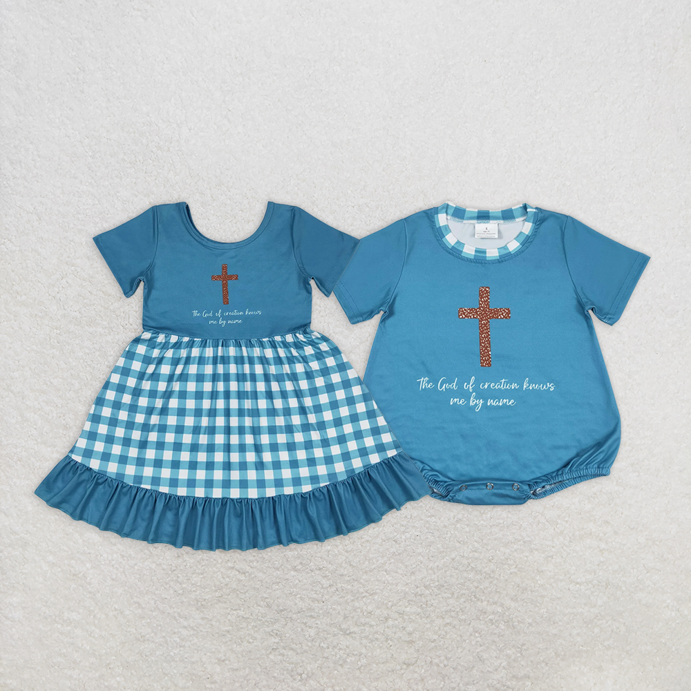 6.16 RTS NO MOQ Short sleeves cross plaid ruffle girls dresses rompers