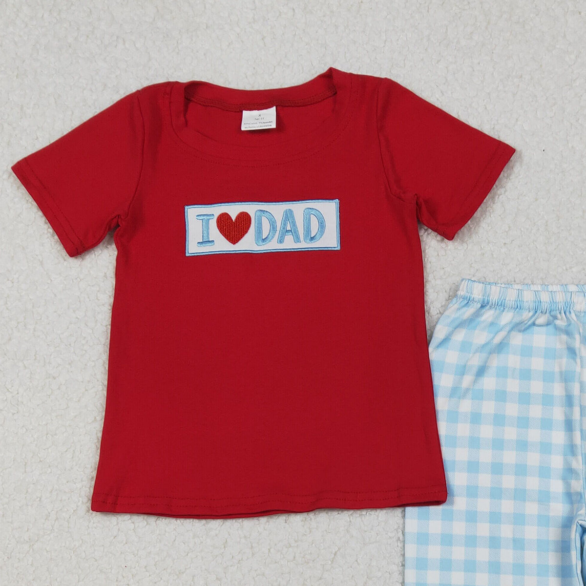 10.21 RTS NO MOQ (In stock)BSPO0589 Embroidery I Love Dad Baby Boys Shirts Checked Pants Clothes Sets