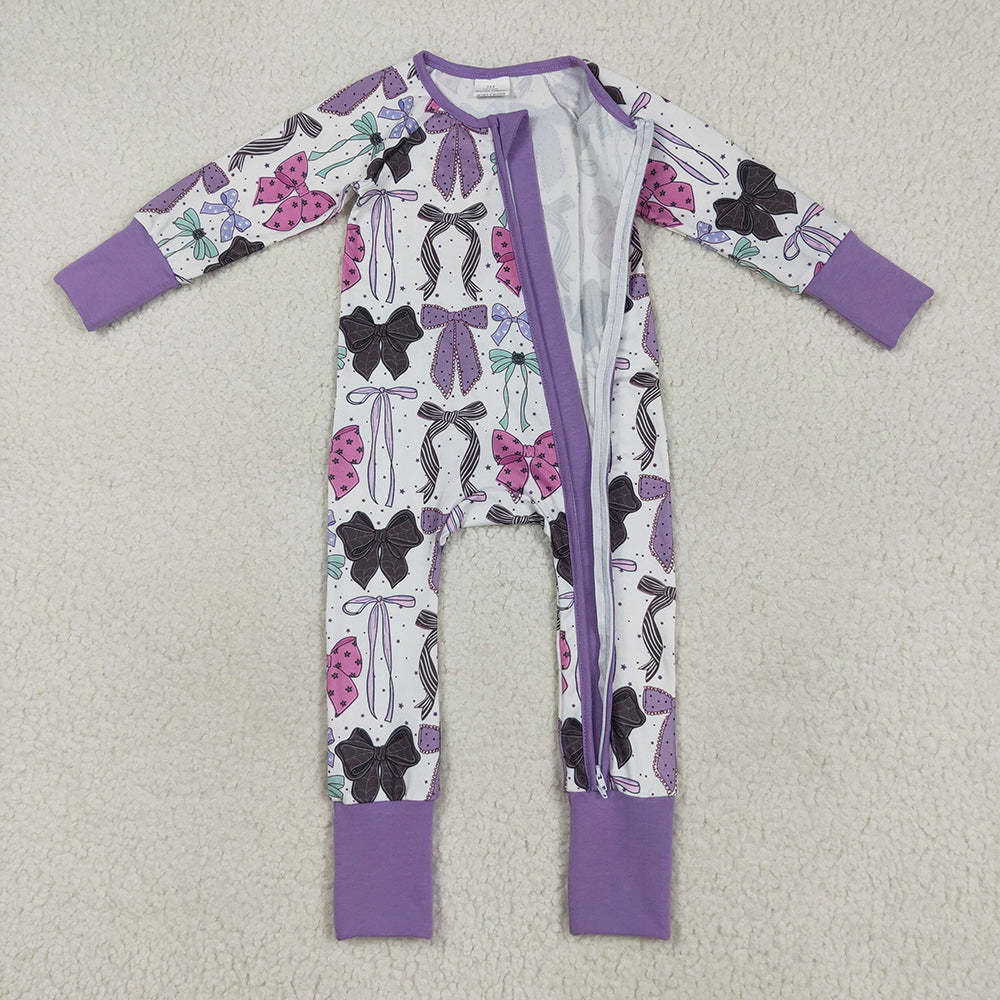 RTS NO MOQ (In stock)LR2358 Baby Girls Winter Rompers Baby Girls Long Sleeves Colorful Bows Zipper Rompers